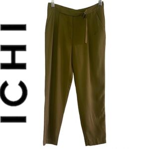 Ichi Army Green/Khaki High Waist Belted Casual Trousers Size EU 34